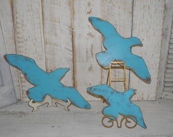 Seagulls Wall Decor 3 Pc Set Beach Cottage Coastal Sea Gulls Rustic Decor