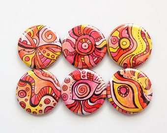 Magnet set, Locker Magnets, Magnets, Fridge Magnets, button magnets, Kitchen Magnets, Abstract Design, Orange, Pink, Yellow, under 10 (3760)