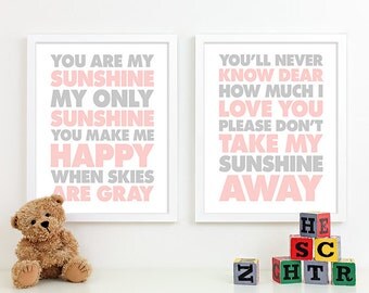 Girl Nursery Art for Girls Room Decor Baby Girl Nursery Decor Baby Girl Gifts Nursery Wall Quotes You Are My Sunshine Subway Art 8x10