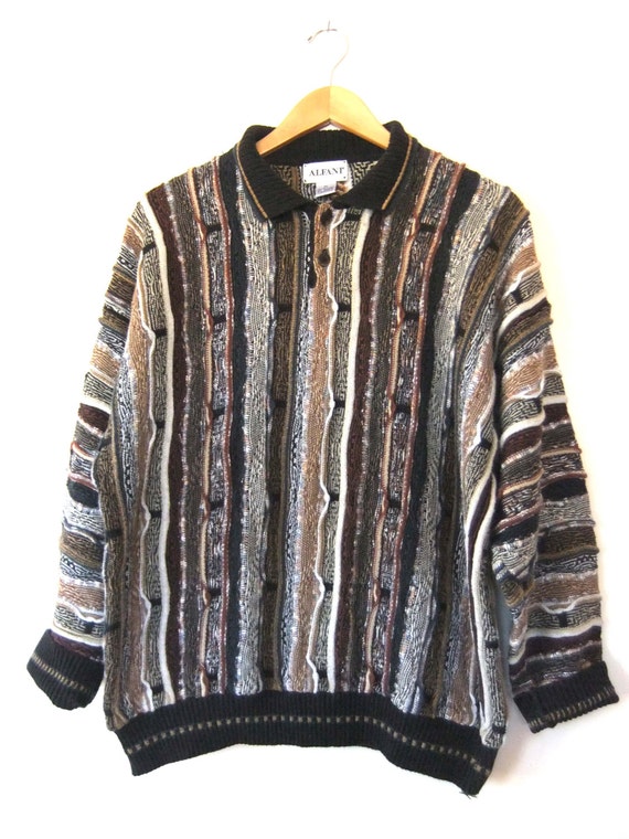 90s Hip Hop Coogi Style Knit Sweater w Collar // Multicolor