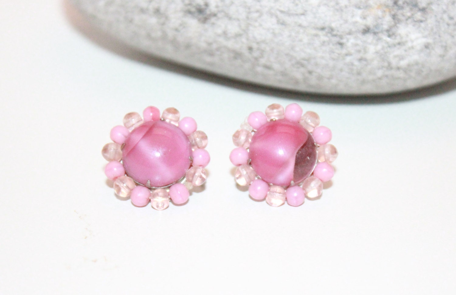 Womens Vintage Earrings / West Germany Pink Art Glass / Cluster SB ...