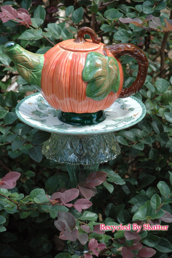 Whimsical Pumpkin Teapot Garden Stake / Garden Yard Art