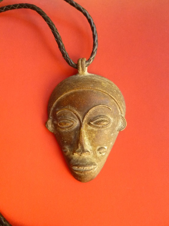Tribal Baule Bronze Mask Pendant. African Ethnic by SohoZulu