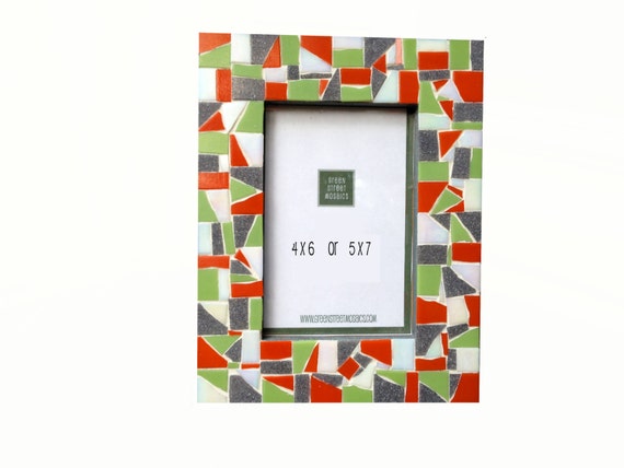 Fun mosaic picture frame in lime green by GreenStreetMosaics
