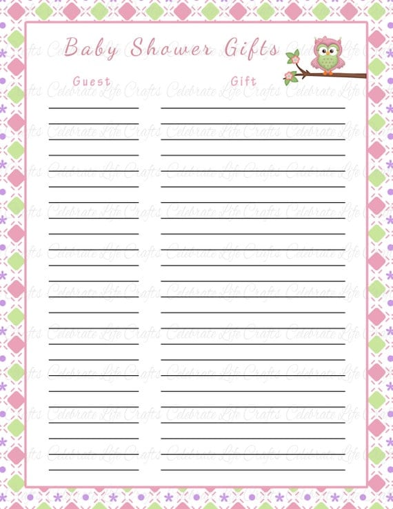 Shower Gift List Free Printable Pink Elephant Baby Shower Gift List 