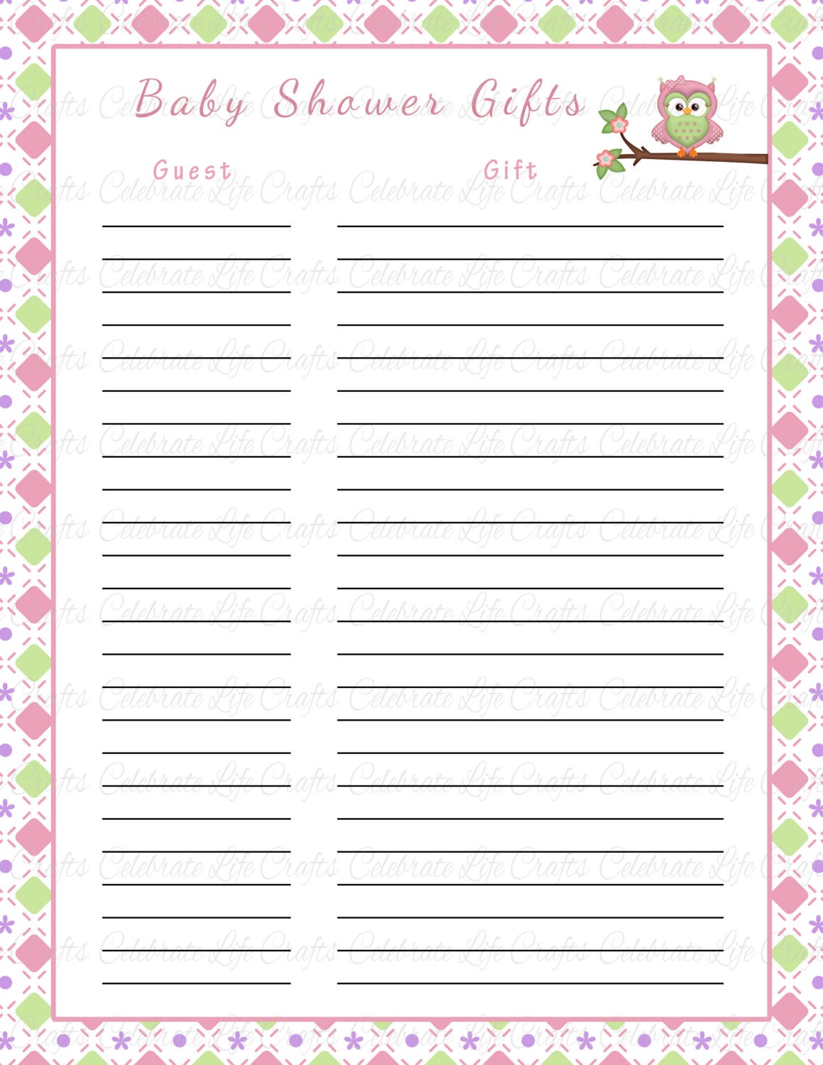 Baby Shower Gift List Printable Baby By CelebrateLifeCrafts