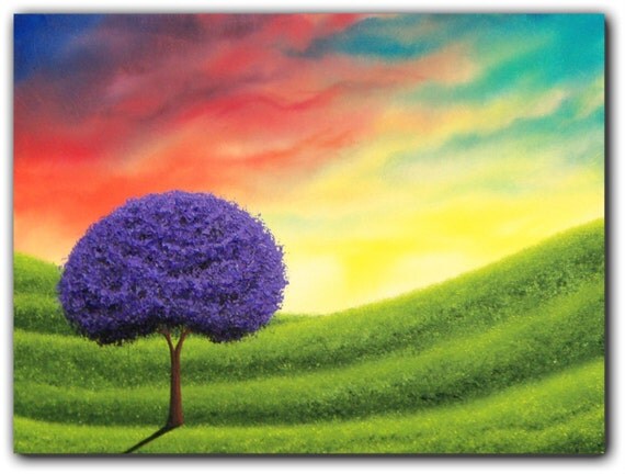 Modern Art Purple Tree Art Landscape Painting Original by BingArt