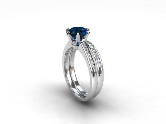 engagement ring set, London blue topaz, Diamond band, wedding ring set ...