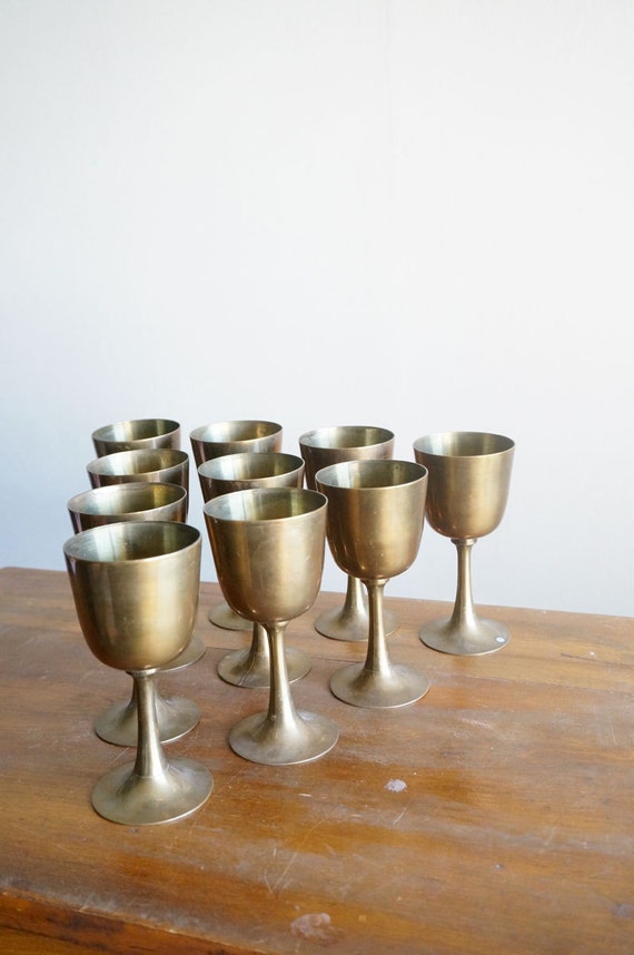 Vintage Brass Goblets Set of 10