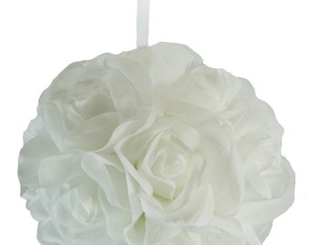 Garden Rose Kissing Ball - White - 6 inch Pomander
