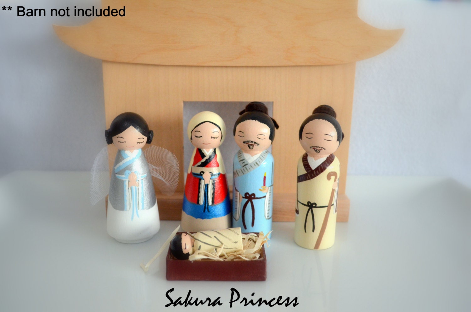 Chinese Nativity Set Hand Painted 6pieces included Wood