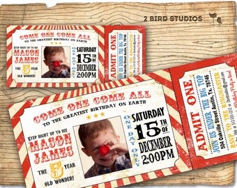 Circus invitation with photo - Vintage circus birthday invitation - DIY circus or carnival ticket invite - printable invitation