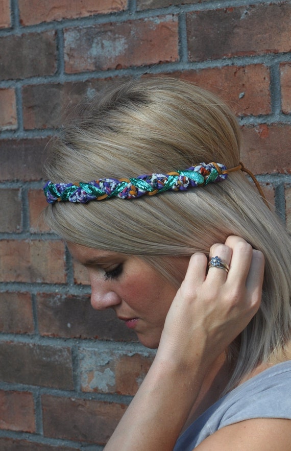 Braided Boho Headband Hippie Turquoise Sparkle by yokieB on Etsy