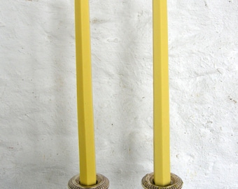 Pair Beeswax Hexagonal Cream Taper Candles Hand Crafted By The Beekeeper