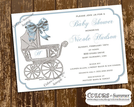 Baby Carriage Shower Invitation, Vintage Baby Carriage, Baby Shower Invitation, Sip & See Invite, New Baby, Birth Announcement, Digital File