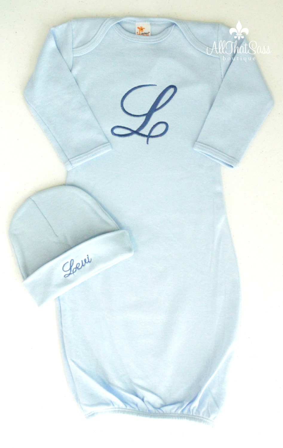 Baby Boys or Girls Newborn Personalized Nightgown and Cap Set