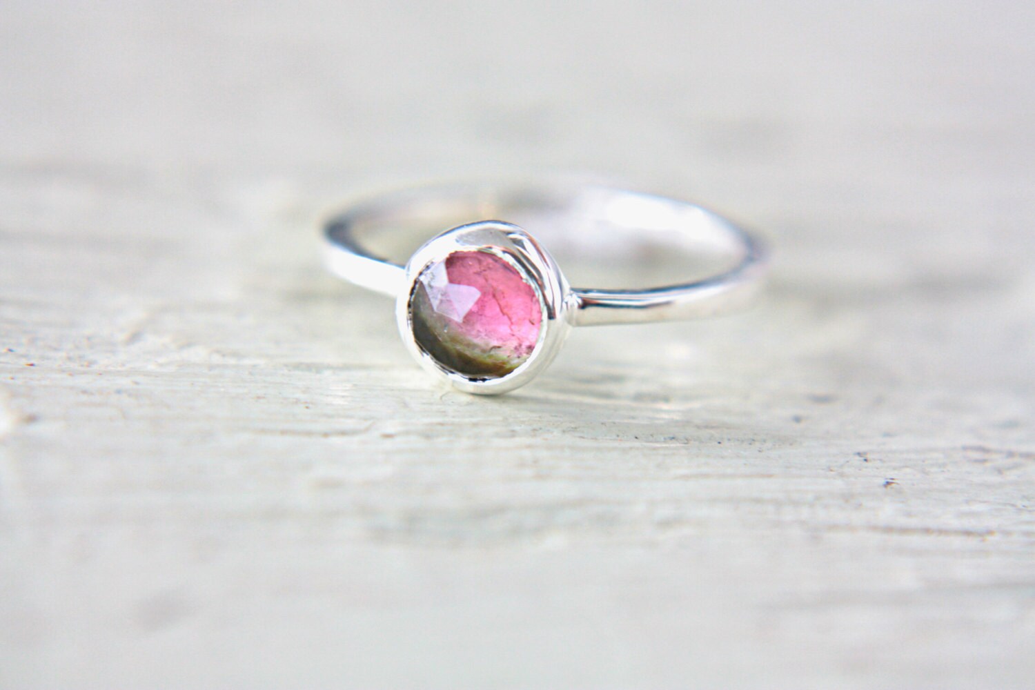 Watermelon Tourmaline Ring Sterling Silver Natural Rose Cut