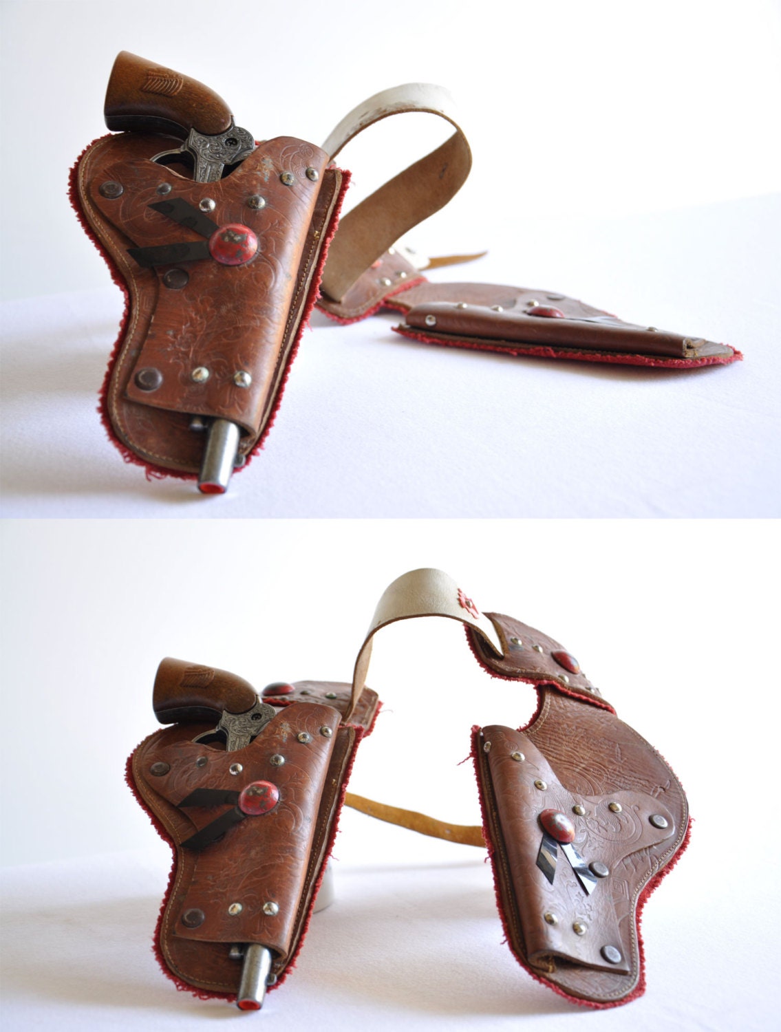 Vintage Leather Toy Gun Holsters Cowboy Outfit Kit Vintage