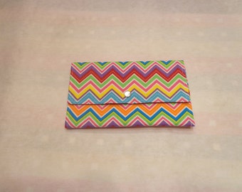 Tri-fold wallet, Jewelry clutch, organizer, Colorful Chevron