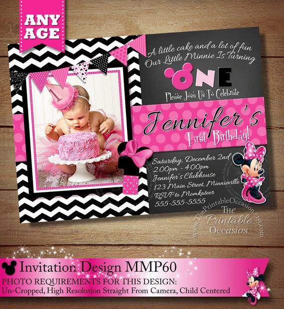 HUGE SELECTION Black Chevron and Chalkboard Minnie Mouse Invitation, Minnie PRINTABLE Birthday Invitation, Minnie Mouse Photo Invitation Il_570xn
