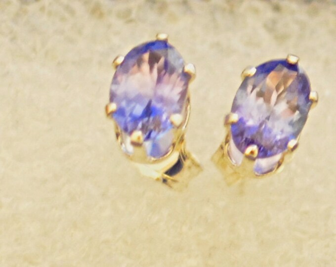 Tanzanite Stud Earrings, Natural, 6x4mm Oval, Set in Sterling Silver E358