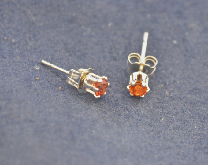 Red Sapphire Stud Earrings, Petite 3mm Round, Natural, Set in Sterling Silver E441