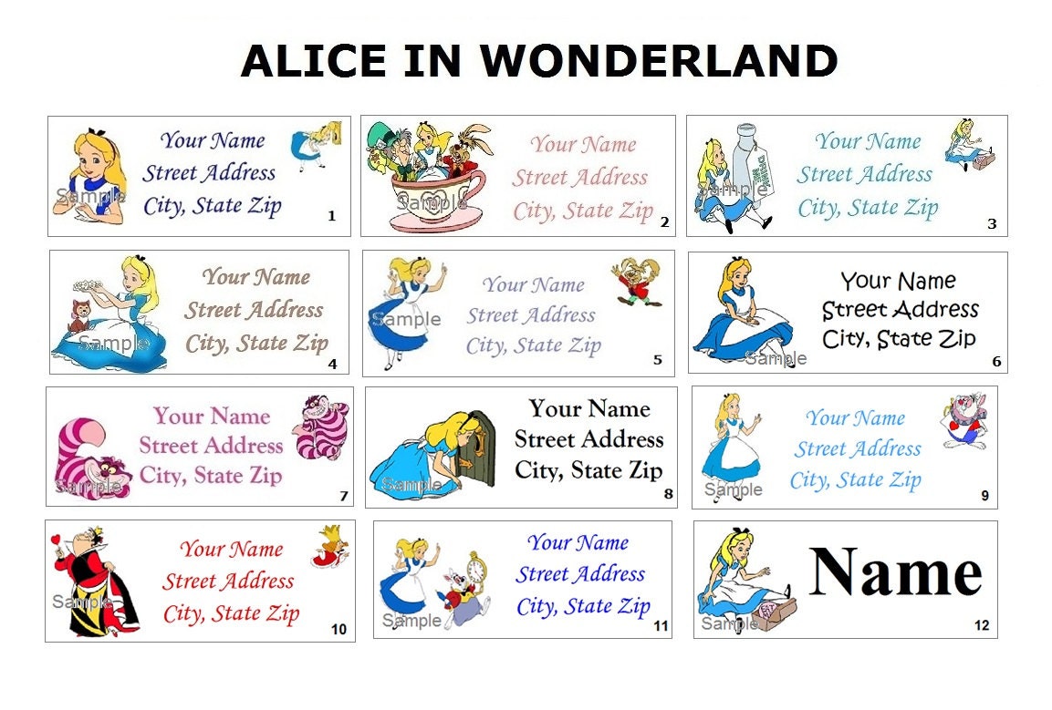 Cute Alice In Wonderland Return Address Party And Name Sticker