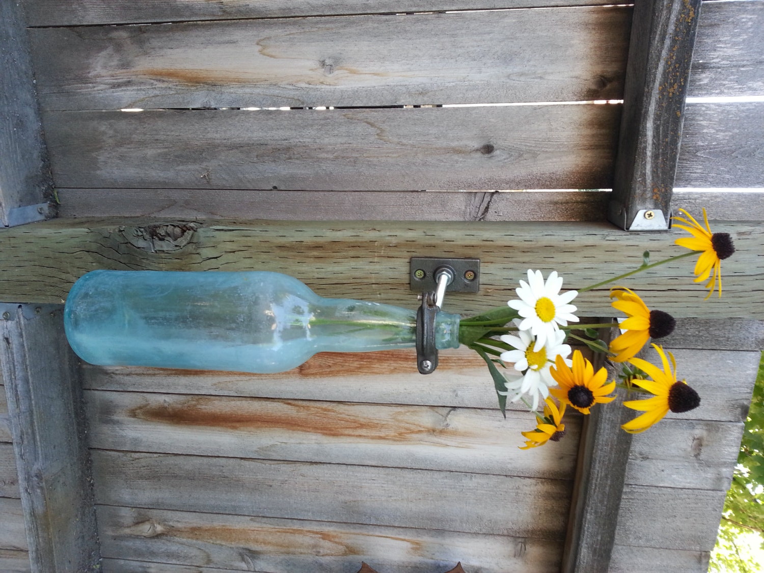 Wine bottle flower holder kit hardware inside or outside