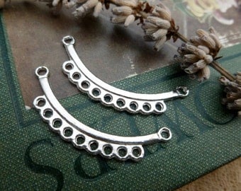 6 x courbé connecteur argent breloques, collier en argent Antique pendentifs Macrame fournitures P102