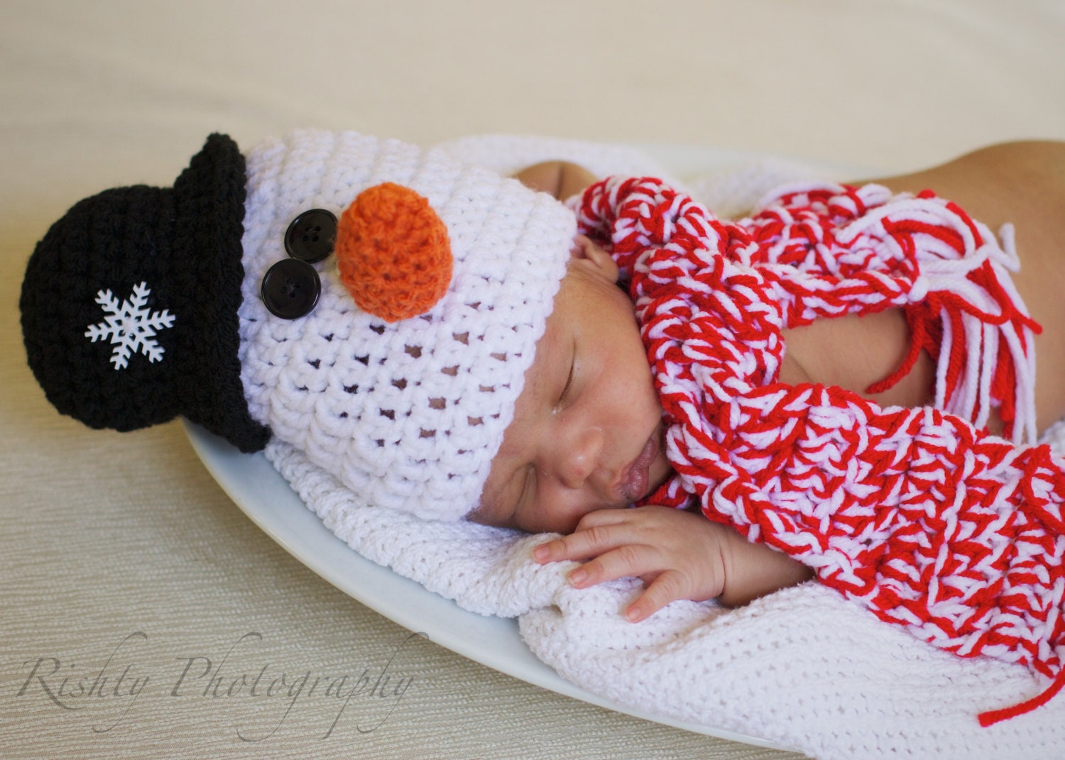 snowman baby hat and scarf prop