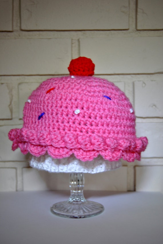 Crocheted Cupcake Hat, Girls Hat, Baby Girl Beanie