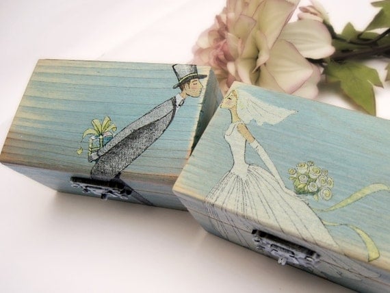 Wedding Ring bearer box Wooden box Gift box Wedding decor gift idea Turquoise Il_570xn
