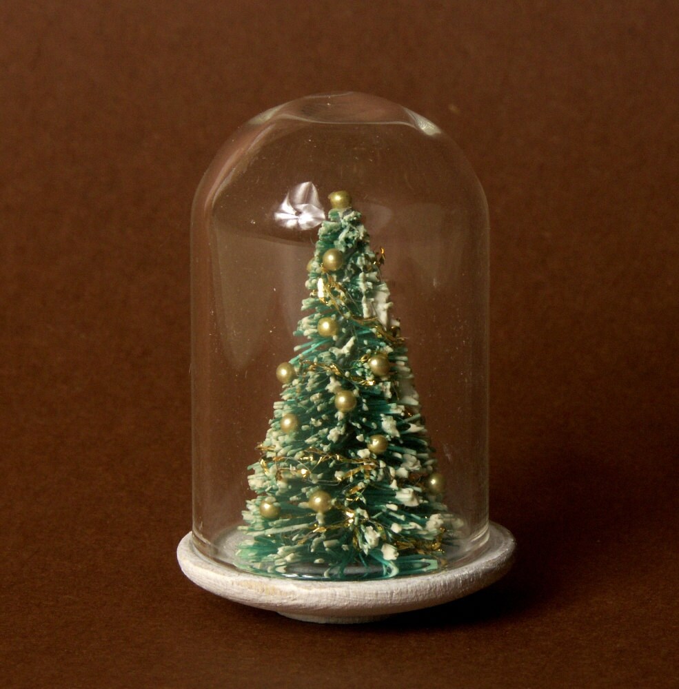Miniature Christmas Tree under Glass Dome for Your Dollhouse