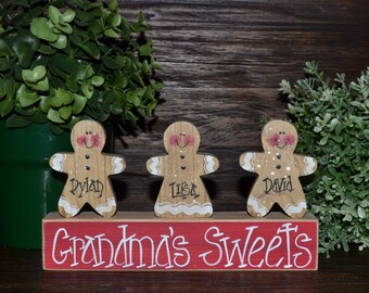 Gingerbread Decor Personalized Christmas Gingerbread Family Block Set-Personalized Grandma Gift Christmas Decoration Personalized Holiday
