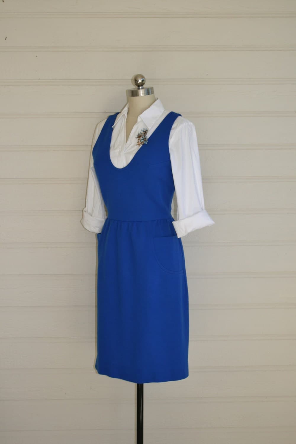 1960's Jumper Dress Collegiate Royal Blue Low Scoop Neck