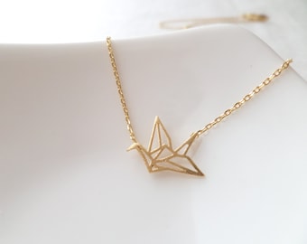 Gold, Rose Gold or Silver origami crane necklace...dainty necklace, everyday, simple, birthday gift