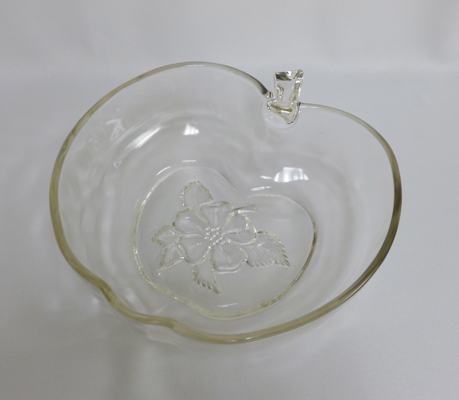 Large Glass Apple Bowl Vintage Clear Glass Apple Blossom