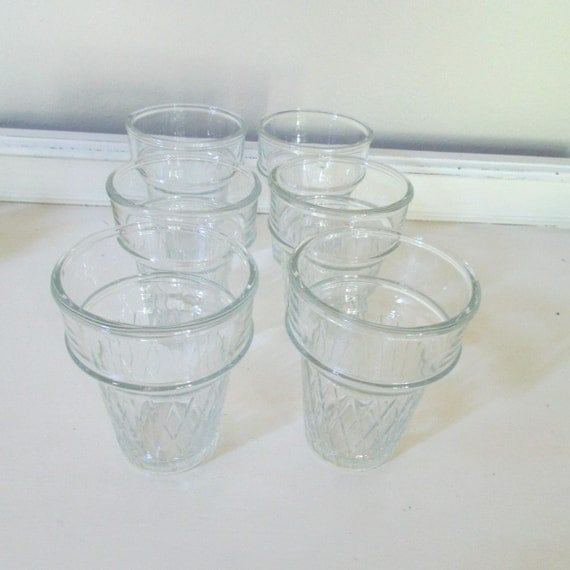 Vintage Set of 6 Clear Libbey Glass Ice Cream Cone Sweet Treat