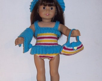 American Girl Dolls Clothes PDF knitting pattern for 18 to 19 inch dolls, also fits Gotz, and similar size dolls. Bathing Belle