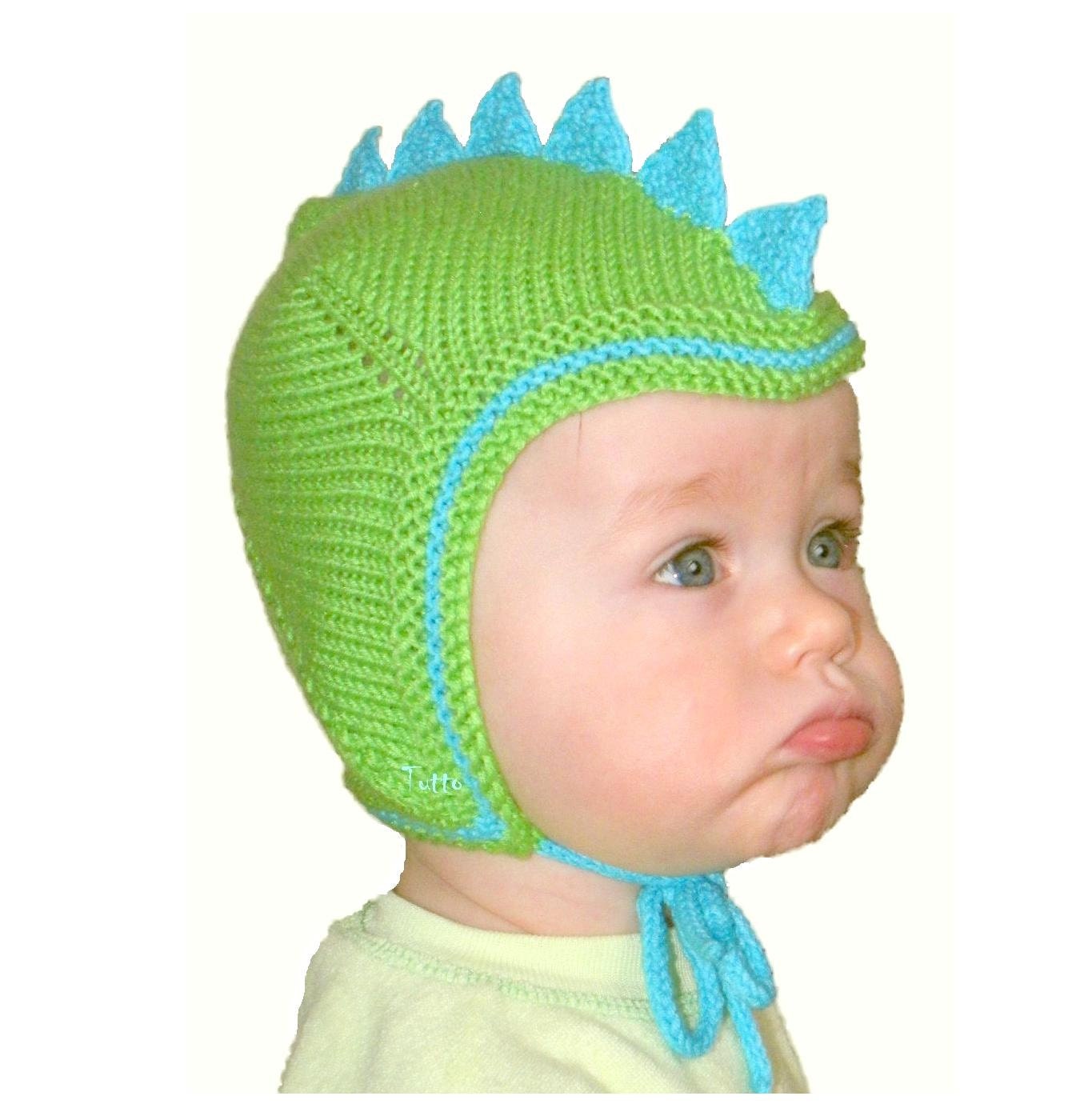 Bright green baby hat knit dinosaur hat knitted toddler hat