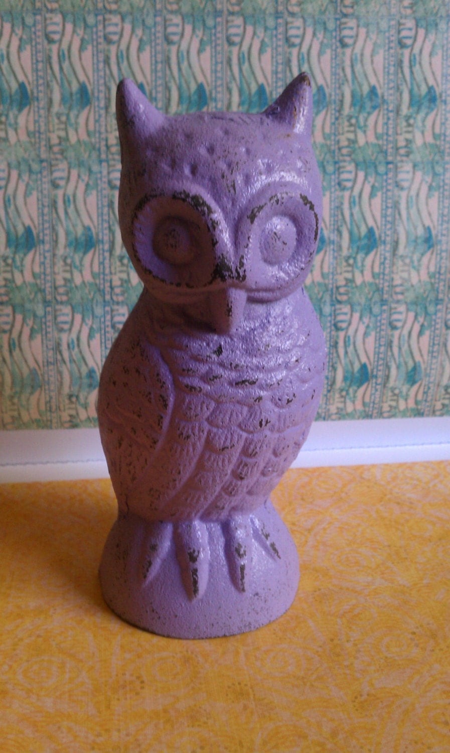 Lilac Purple Iron Owl Cast Iron Owl Cottage Chic Decor by kldARTE