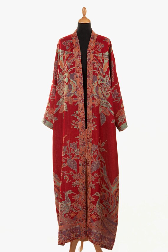 Cashmere Dressing Gown Silk Kaftan Kimono Gown Red