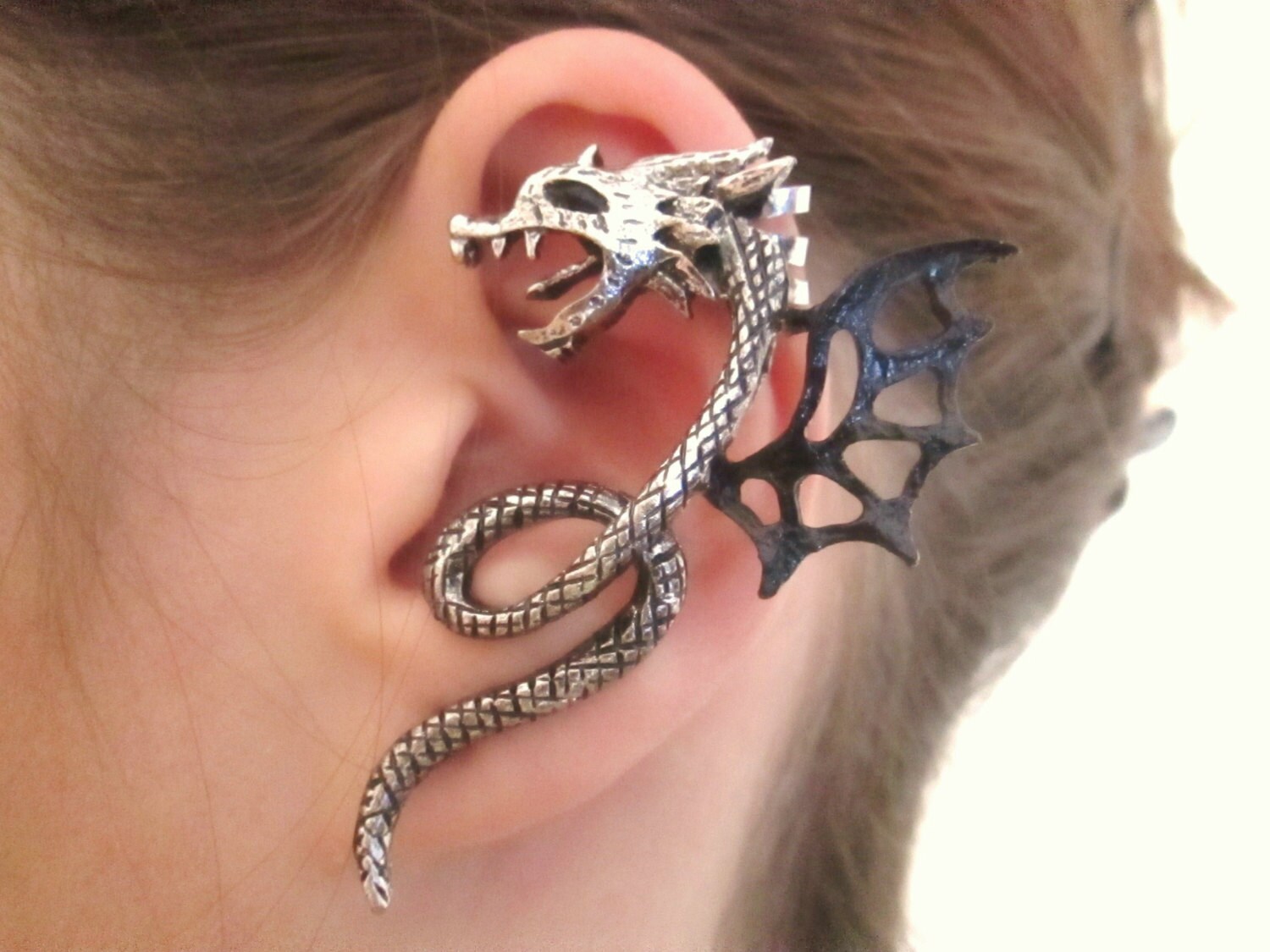 Enchanted Wing Dragon Ear Cuff Black dragon jewelry