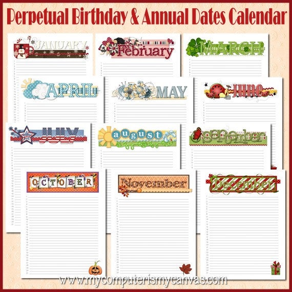 Items Similar To Annual Birthday Calendar Yearly Date