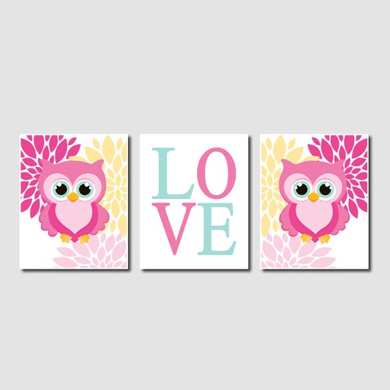 Owl Nursery Decor Owl Wall Art Pink Baby Girl Nursery Art Girl