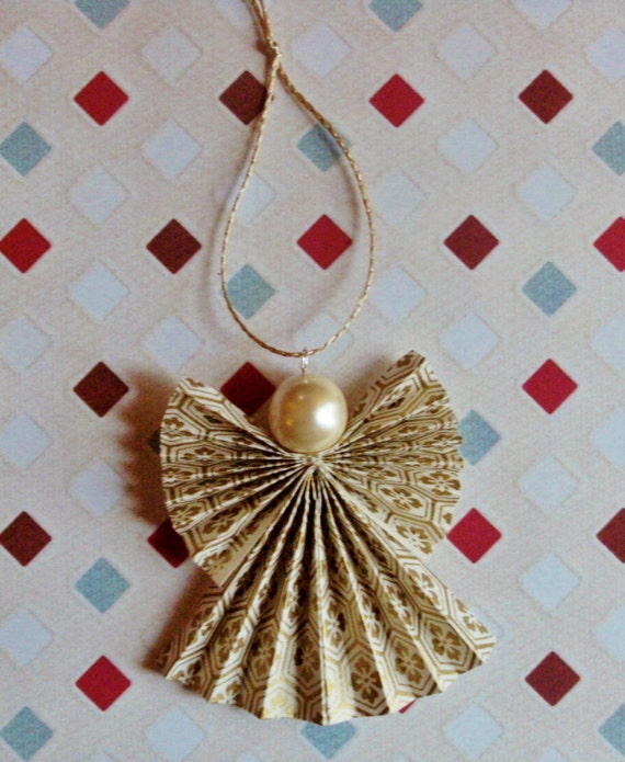 Items Similar To Origami Christmas Angel Decoration In Cream And Gold 