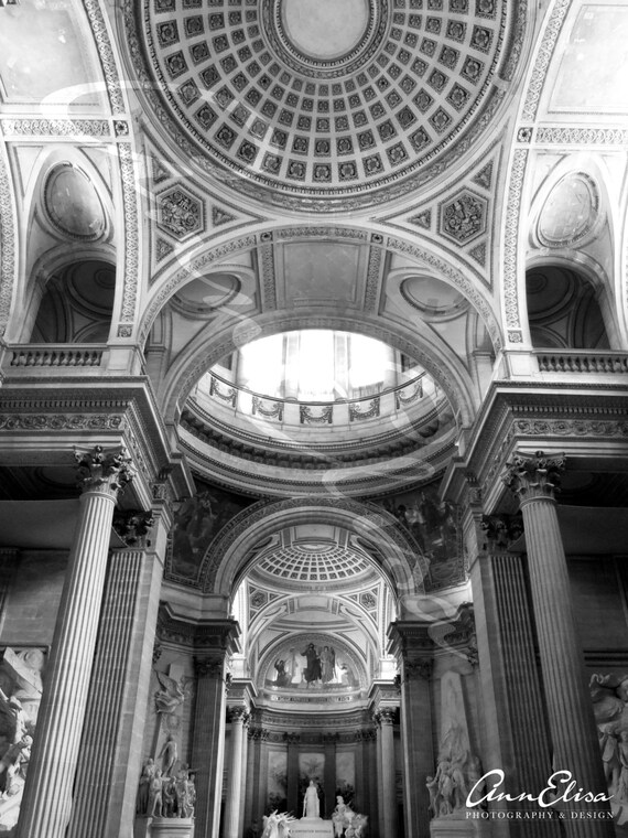 The Pantheon Main Hall In Paris Black And White Photograph