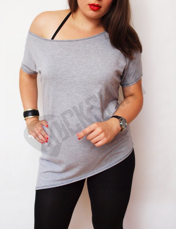 Off shoulder tunic asymmetric shirt t-shirt for women rock shirt gray