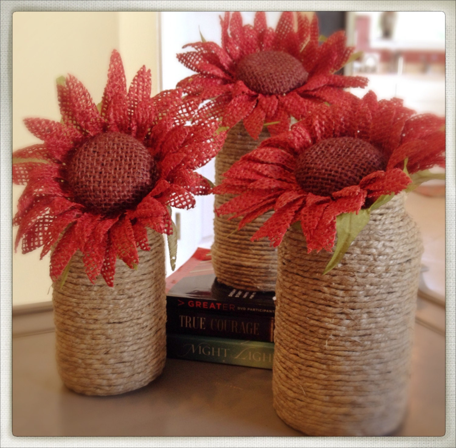 Set/3 Twine Wrapped Jars by SHRestoration on Etsy