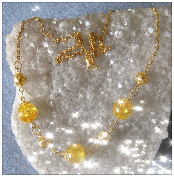 Handmade Gold Necklace with Amber by IreneDesign2011